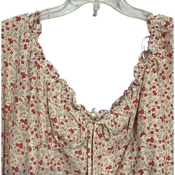 One Clothing Floral Ruffle Smocked Crop Top With Balloon Sleeves & Tie Front XL - Picture 2 of 8